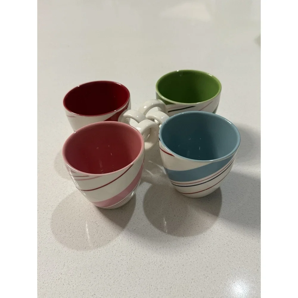 STARBUCKS‎ Holiday 2007 Peppermint Stripe Coffee Expresso Cups Mini Set Of 4